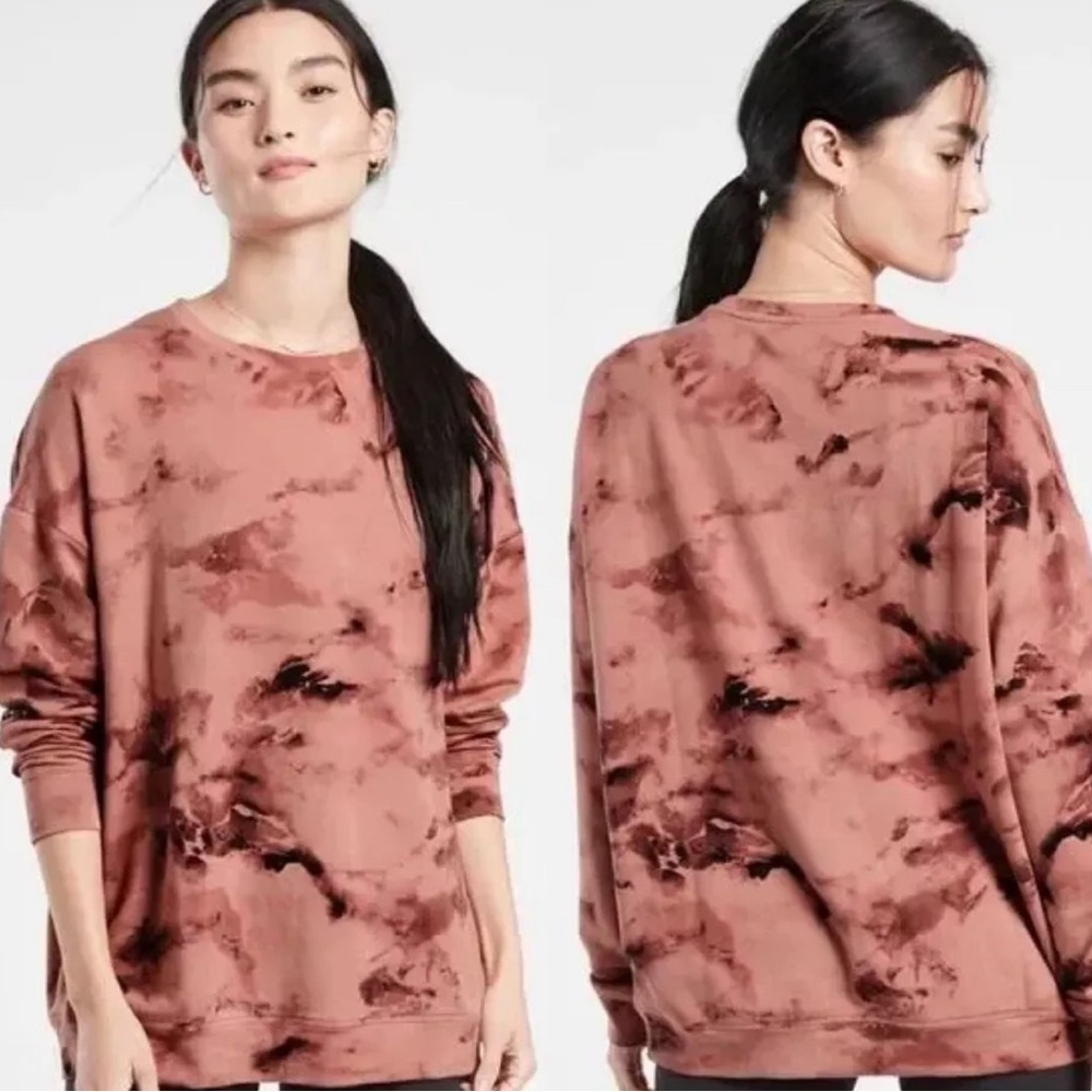 Xs athleta crew neck pullover / burgundy + pink tie dye